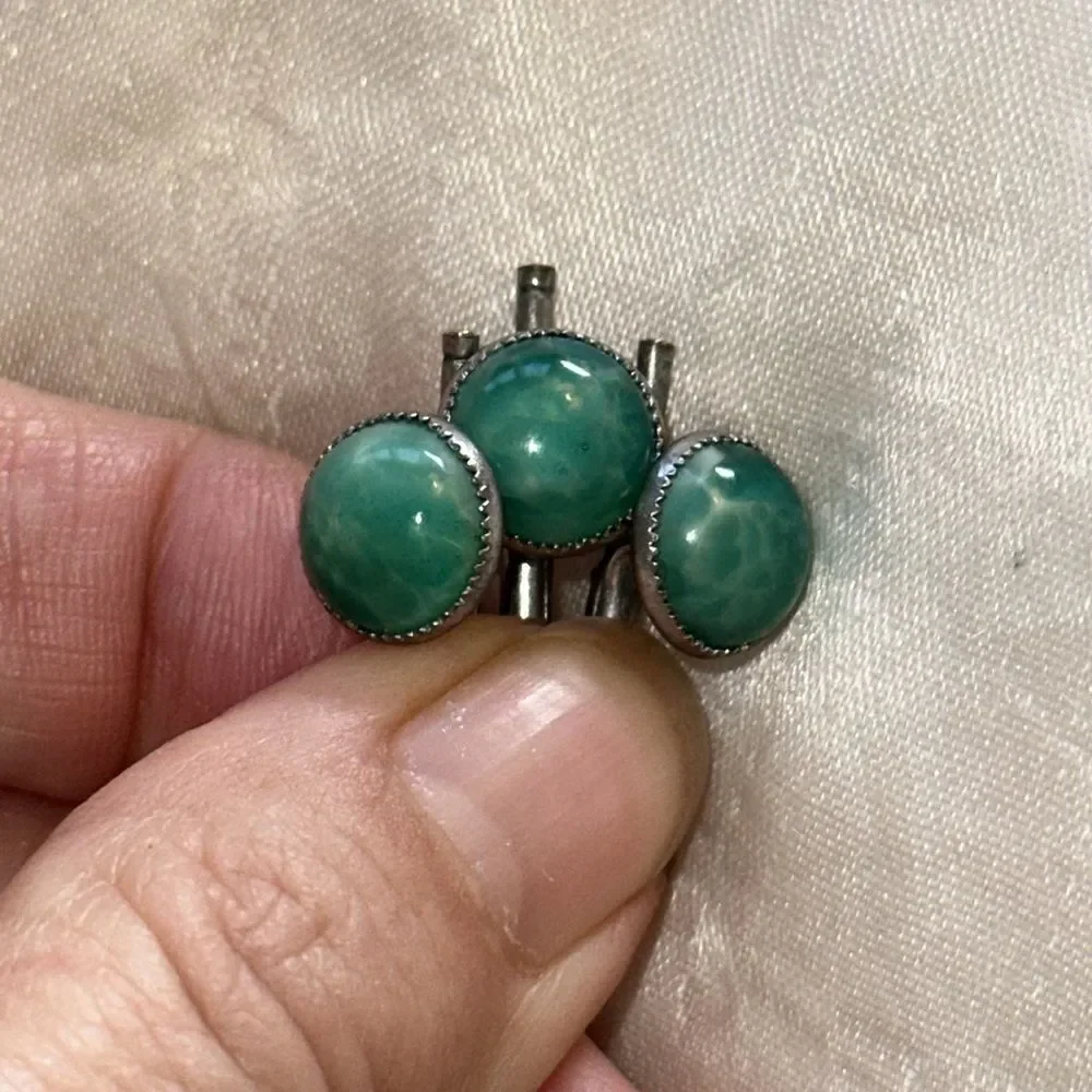 3 vintage silver tone with faux turquoise stone shirt‎ studs